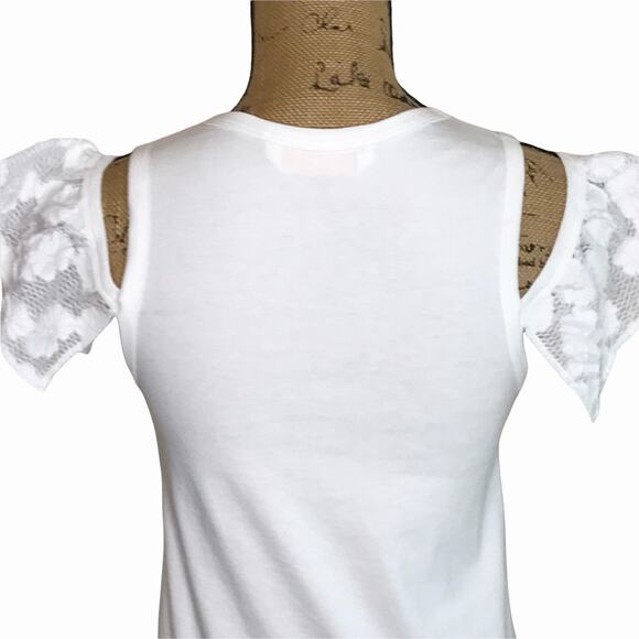 See By Chloe Size 36 White Cold Shoulder Floral Lace Ruffle Tank Top Romantic - Picture 11 of 16